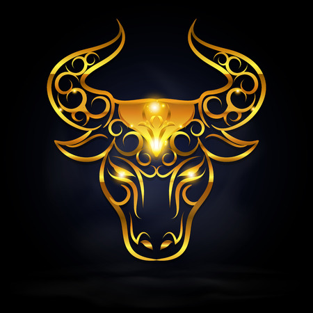 Gold bull head symbol with dark background. vectorのイラスト素材
