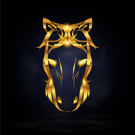 Abstract gold horse symbol design with dark backgroundのイラスト素材