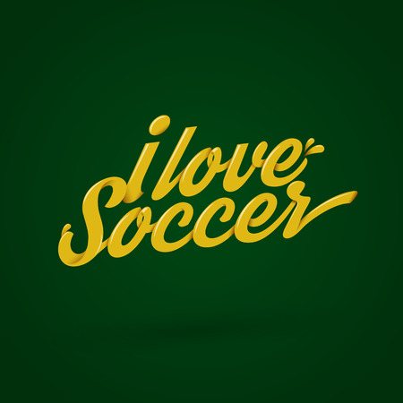 yellow i love soccer typography design on green backgroundのイラスト素材