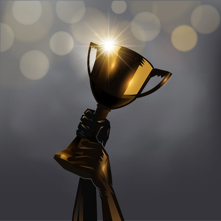 Hand up golden trophy design on gray background.のイラスト素材