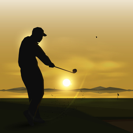 Silhouettes golfer swing at sunset design with skyのイラスト素材