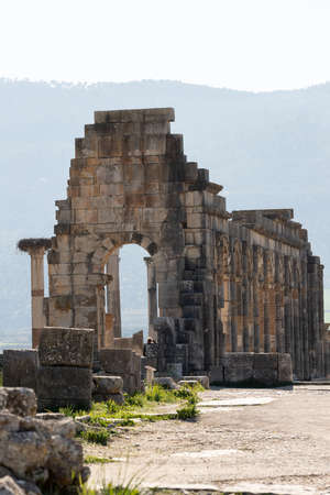 Volubilis is a partly excavated Berber city in Morocco near the city of Meknesの写真素材