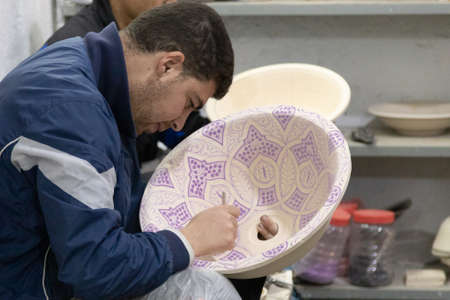 Fex Morocco 01/02/2020 ceramic manufacture factory pot throwing and paintingのeditorial素材