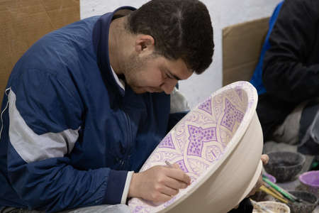 Fex Morocco 01/02/2020 ceramic manufacture factory pot throwing and paintingのeditorial素材