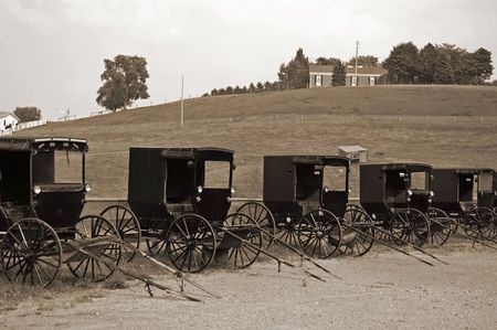 Buggy Dealer's lot in Amish countryの写真素材