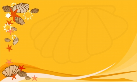summer, holiday background with seashells and starfish in light orange olorsのイラスト素材