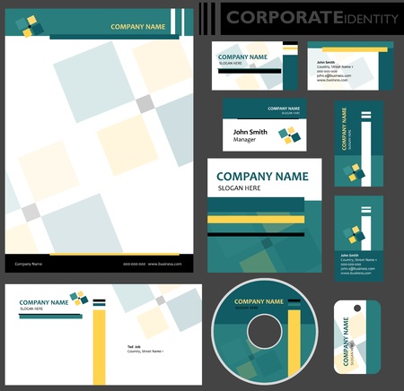 Corporate identity template  Editable set  Design including business paper, cards, ID, CD, envelope and key chain  illustration のイラスト素材