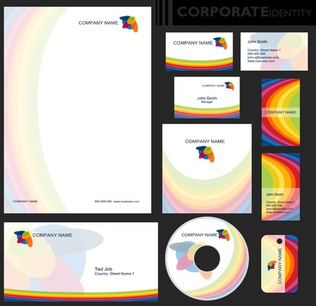 Corporate identity template  Editable set  Design including business paper, cards, ID, CD, envelope and key chain illustration のイラスト素材