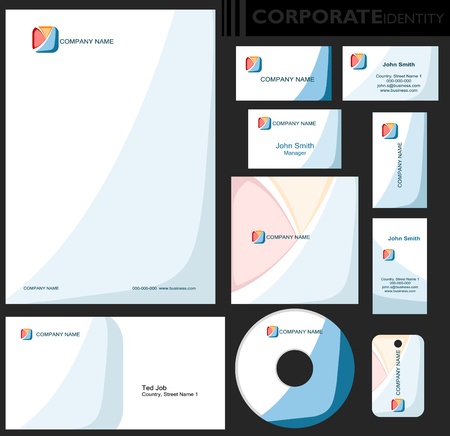 Corporate identity template  Editable set  Design including business paper, cards, ID, CD, envelope and key chain  Vector illustration のイラスト素材