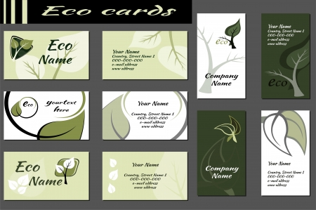 Set of backgrounds for ecological business cards, which contains plants, leaves and place for text のイラスト素材