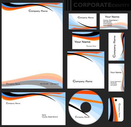 Corporate identity template  Editable set  Design including business paper, cards, ID, CD, envelope and key chain  Vector illustration のイラスト素材
