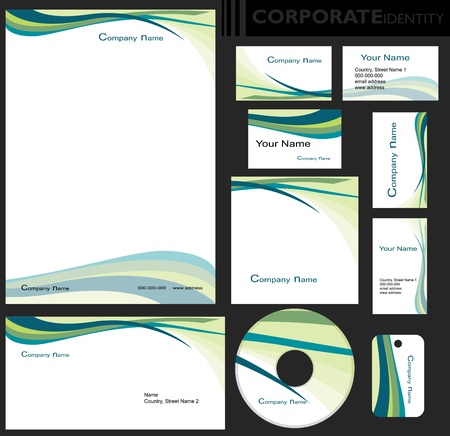 Corporate identity template  Editable set  Design including business paper, cards, ID, CD, envelope and key chain  Vector illustration のイラスト素材