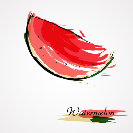 Hand drawn vectorwatermelon ripe fruit slice, piece, on light backgroundのイラスト素材