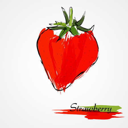 Hand drawn vector strawberry ripe fruit on light backgroundのイラスト素材