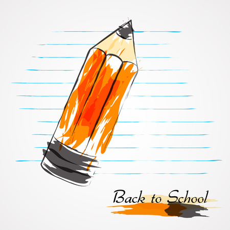 Hand drawn vector big pencil and piece of paper from notebook in lines on light background のイラスト素材