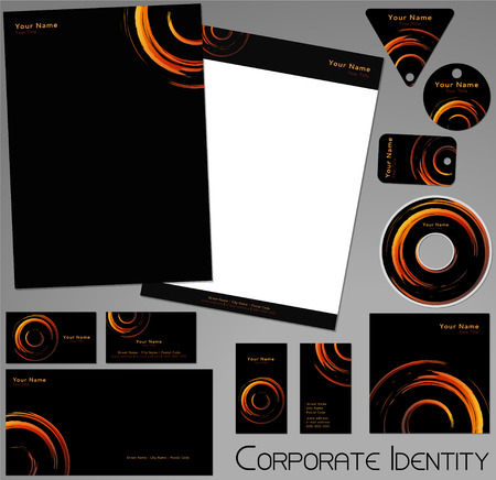 Corporate identity template. Editable set. Design including business paper, cards, ID, CD, envelope and key chain. Vector illustration.のイラスト素材