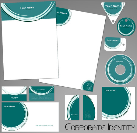 Corporate identity template. Editable set. Design including business paper, cards, ID, CD, envelope and key chain. Vector illustration.のイラスト素材