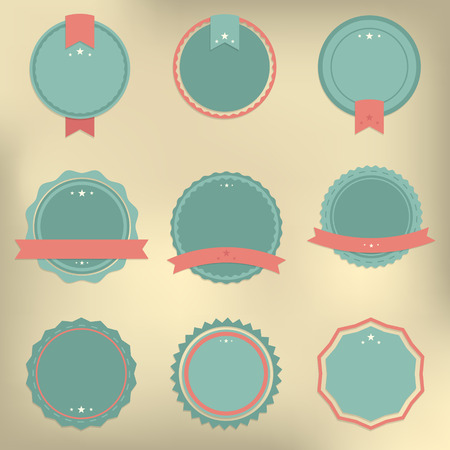 Set of vector badges in retro, vintage style on the light browb creme backgroundのイラスト素材
