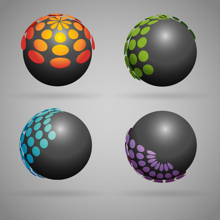 Set of vector sphere symbol icon with colorful shapes on the gray backgroundのイラスト素材