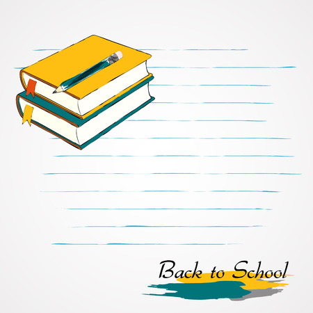 Hand drawn vector books and pencil on the light background with stripesのイラスト素材