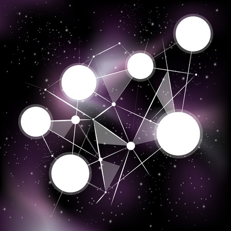 Vector deep night sky, space background with stars and purple galaxies. Vector template for web design or presentation, space to infographic.のイラスト素材