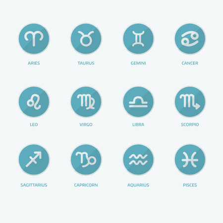 Set of vector zodiac signs and circle icons with captionsのイラスト素材