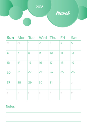 March 2016 - Simple European calendar for 2016 year one month grid and place for notesのイラスト素材