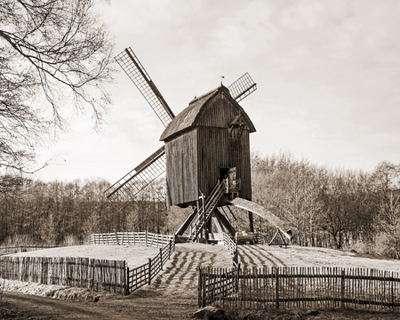 old windmill Hessenpark open-air museum Germanyのeditorial素材