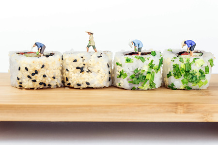 ricefarmers on sushi rollsの写真素材