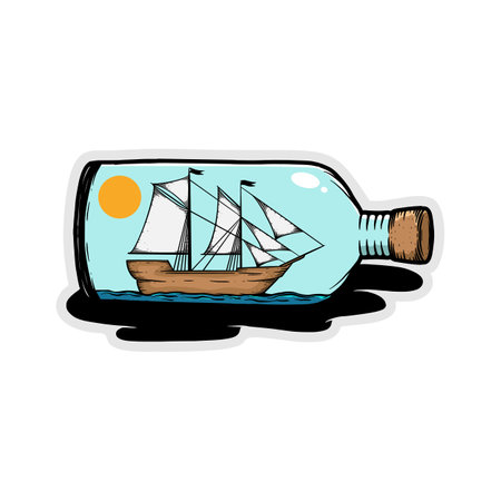 ship in bottle premium vectorのイラスト素材