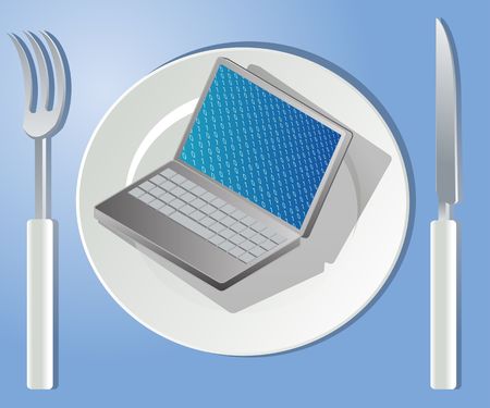 Connected Lifestyle notebook on a plate being eaten as a mealの写真素材