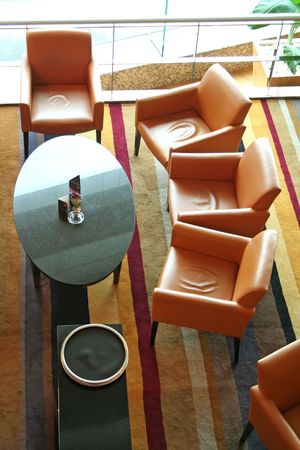 Overhead view of a lounge wiht sofas and chairsの写真素材