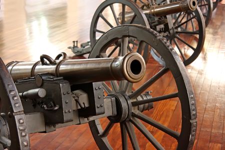 Antique brass military cannon in a museum in Switzerland