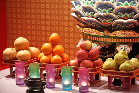 Temple offering in traditional chinese toaist buddhist shrine