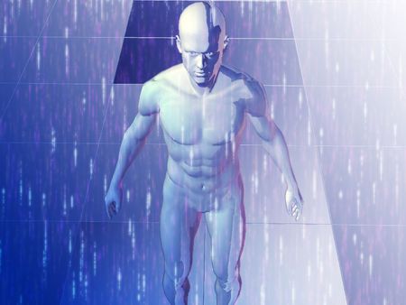 A man surrounded by energy and information, illustrationの写真素材