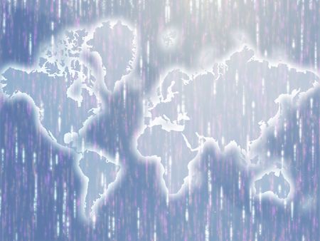 Map of the world illustration, with abstract light streak effectsの写真素材