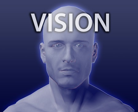 Head for management, man's face with strategy slogan