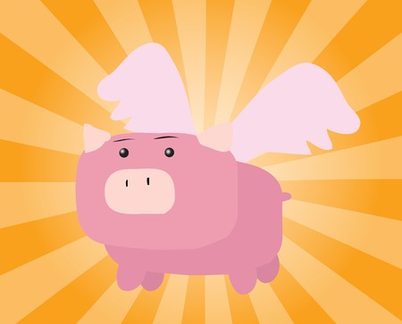 Pig with wings, illustration of when pigs flyの写真素材