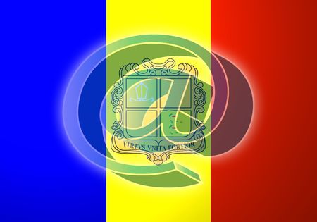 at superimposed over Flag of Andorra, national country symbol illustration indicating national internetの写真素材