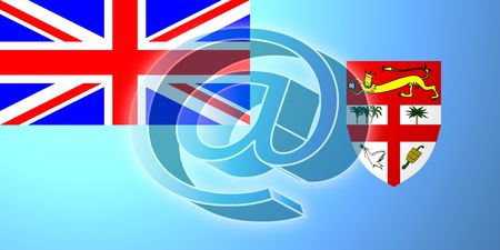 at superimposed over Flag of Fiji, national country symbol illustration indicating national internetの写真素材