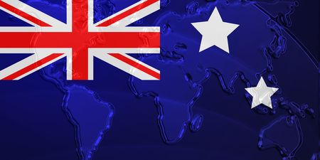 Flag of Australia, national country symbol illustration with world map, metallic embossed look