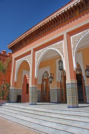 Traditional Moroccan doorways with ornate arches, in Marrakesh