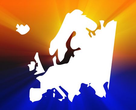 Map of Europe illustration, glowing shining light appearanceの写真素材