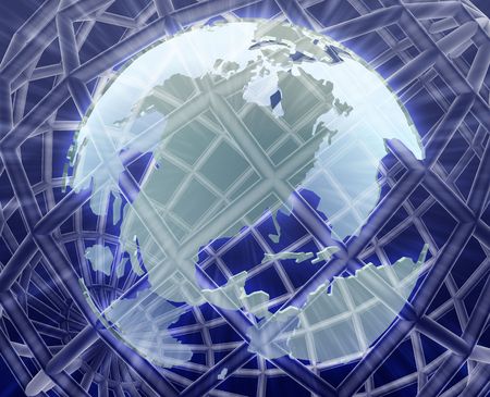 Abstract globe grid wireframe USA world map illustrationの写真素材