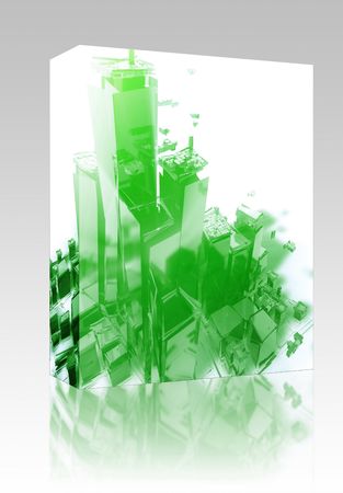Software package box Abstract generic city with exploding breaking apart illustrationの写真素材