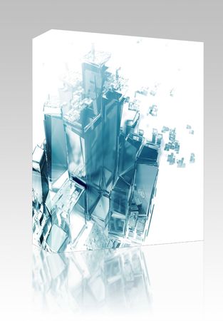 Software package box Abstract generic city with exploding breaking apart illustrationの写真素材