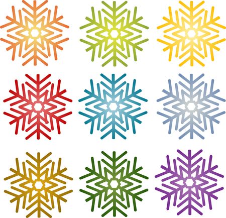 Snowflake simple illustration symbol stylized many different colorsの写真素材