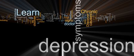 Word cloud concept illustration of  mental depression glowing light effect 