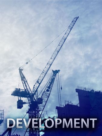 Digital collage illustration of construction industry equipmentの写真素材