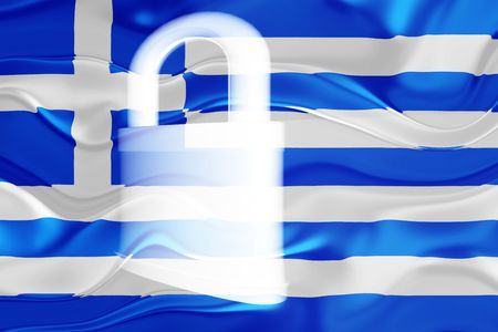 Flag of Greece, national country symbol illustration wavy security lock protectionの写真素材